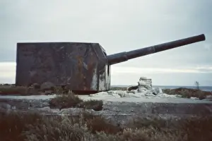 Falkland Prints: 4 inch coastal defence gun near Stanley Airport