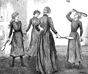 Indoors Prints: 4 LADIES PLAY BATTLEDORE