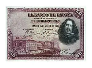 Economies Prints: 50 pesetas bill, Bank of Spain (Madrid, 1928)