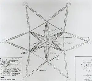 Hexagon Prints: 6500kw twin wheel aerogenerator hexagon spar tower