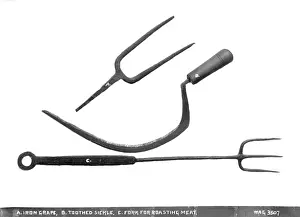(A. ) Iron Grape, (B. )Toothed Sickle, (C. ) for k for Roasting