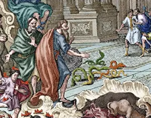 Prophet Prints: Aaron throwing her stick, which became in serpent. Colored