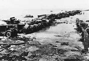 Dunkirk Prints: Abandoned vehicles at Dunkirk WWII