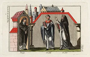 Robert Spallart Prints: Abbess, priest and monk, 12th century
