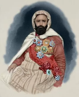 Abdelkader El Djezairi (1808-1883). Colored engraving