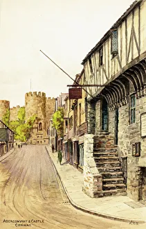 Conway Prints: Aberconwy House and Castle, Conwy (Conway), North Wales