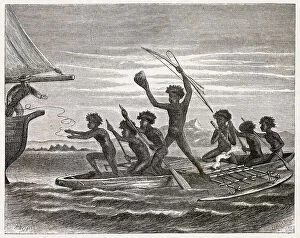 Aborigine Collection: Aboriginal canoe-men Date: circa 1860