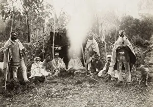 Bygone Prints: Aboriginal people with weapons, boomerang, Australia