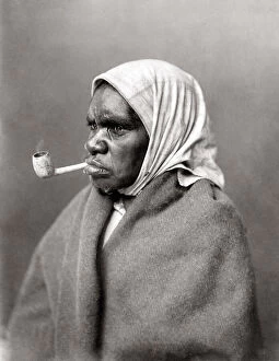 Aboriginal woman smoking a pipe, Australia, c.1890