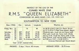 Longitude Prints: Abstract of Cunard White Star Log, RMS Queen Elizabeth