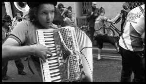 Accordian player - street musicians, London, England