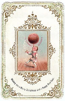 Images Dated 3rd July 2018: Acrobat balancing pudding on nose on a Christmas card