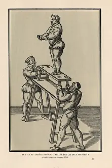 Somersault Prints: Acrobat performing a backward somersault on two trestles