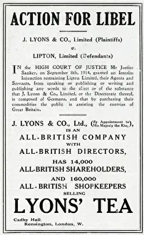 Assisting Prints: Action for Libel, Lyons v Lipton, WW1