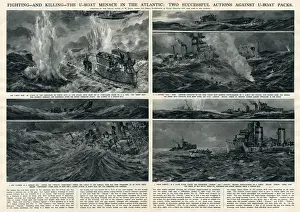 Actions Prints: Actions against U-boats in Atlantic by G. H. Davis