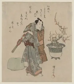 The actor Onoe Kikugoro and a potted plum tree The actor Ono
