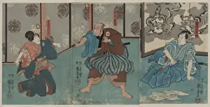 Three actors in the roles of Tanizawa Tanomo, Wakato Kihei