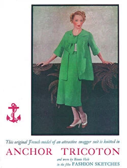 New Images July 2023 Collection: Actress Binnie Hale wearing a bright green swagger suit knitted in Anchor Tricoton Date: 1936
