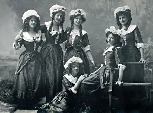 Roles Prints: Six Actresses in Traditional Country Girl attire - all looking like early 19th century