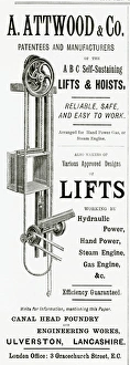 Hoists Gallery: Advert for A. Attwood & Co. lifts and hoists 1889