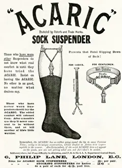 Garter Prints: Advert for Acaric mens sock suspender 1898