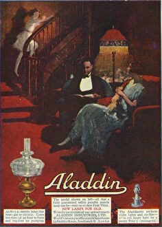 Adverts Gallery: Advertisement for Aladdin safety paraffin mantle lamp from Aladdin Industries Ltd