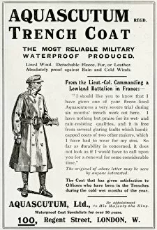 Fastening Gallery: Advert for Aquascutum waterproof military coats 1916