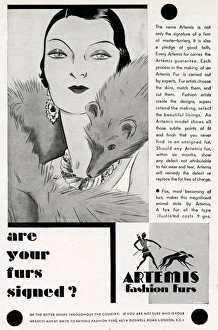 Advert for Artemis fashion furs 1930 Advert for Artemis fashion furs 1930