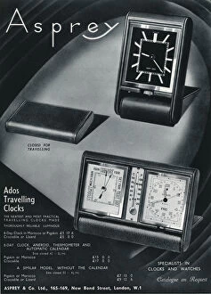 Thermometer Collection: Advert for Asprey travel clocks 1936