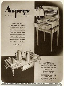Cabinets Gallery: Advert for Asprey walnut cutlery cabinet & breakfast heater