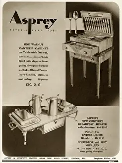 Finest Prints: Advert for Asprey walnut cutlery cabinet & breakfast heater
