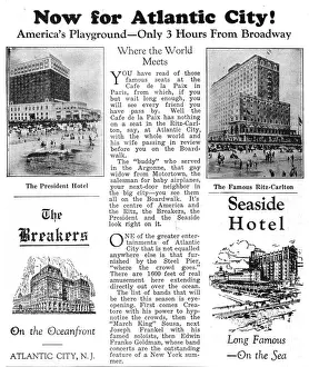 Advert for Atlantic City - Americas Playground - featuring the President Hotel