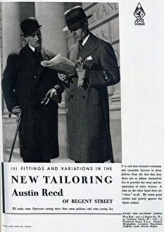 Tailors Collection: Advertisement for Austin Reed tailoring. Outdoor scene showing two men in overcoats reading a