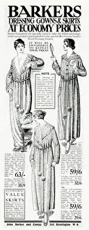 Sleepwear Prints: Advert for Barkers womens dressing gown and skirts 1918