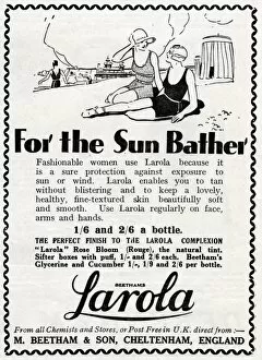 Bather Gallery: Advert for Beetham Larola skin care protection 1931