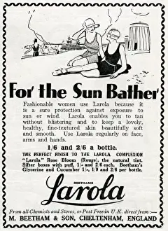 Tanning Prints: Advert for Beetham Larola skin care protection 1931