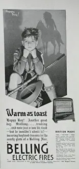 An advert for Belling Electric Fires, suggesting that as well as creating warmth, they can also help to generate daydreams. Date: circa 1932