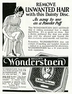Treatment Prints: Advert for Bellins Wonderstoen hair removal 1933