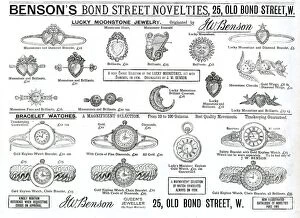 Gemstone Collection: Advert for Bensons jewellery and bracelet watches 1889
