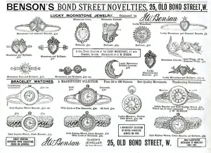 Novelties Prints: Advert for Bensons jewellery and bracelet watches 1889