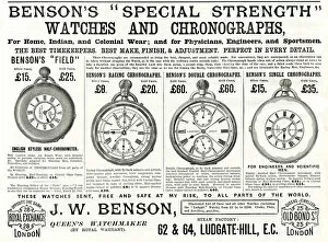 Advert for Bensons pocket watches with roman numerals 1888