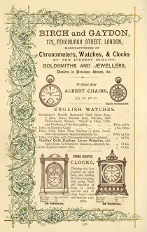 Goldsmiths Prints: Advert, Birch and Gaydon clocks and watches
