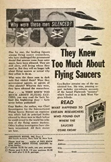 Mysterious Gallery: Advertisement for a book about flying saucers