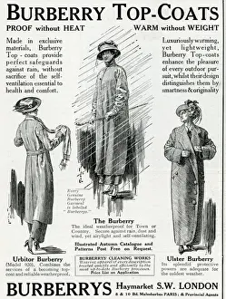 Overcoat Prints: Advert for Burberry top coats 1914