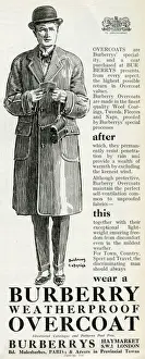 Weatherproof Prints: Advert for Burberry waterproof overcoats 1923