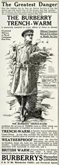 Images Dated 3rd April 2017: Advert for Burberrys weather proof trench coats 1916
