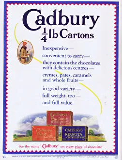 Advert for Cadbury Chocolate Cartons, 1926
