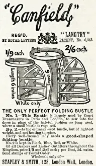 Undergarment Prints: Advert for Canfields folding bustles 1889