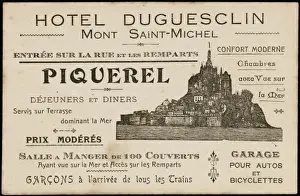 Advertising card for a Hotel on Mont St Michel, France