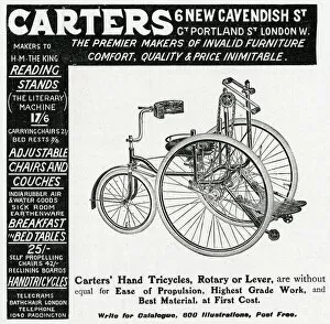 Images Dated 22nd December 2017: Advert for Carters, rotary or lever wheelchair 1906